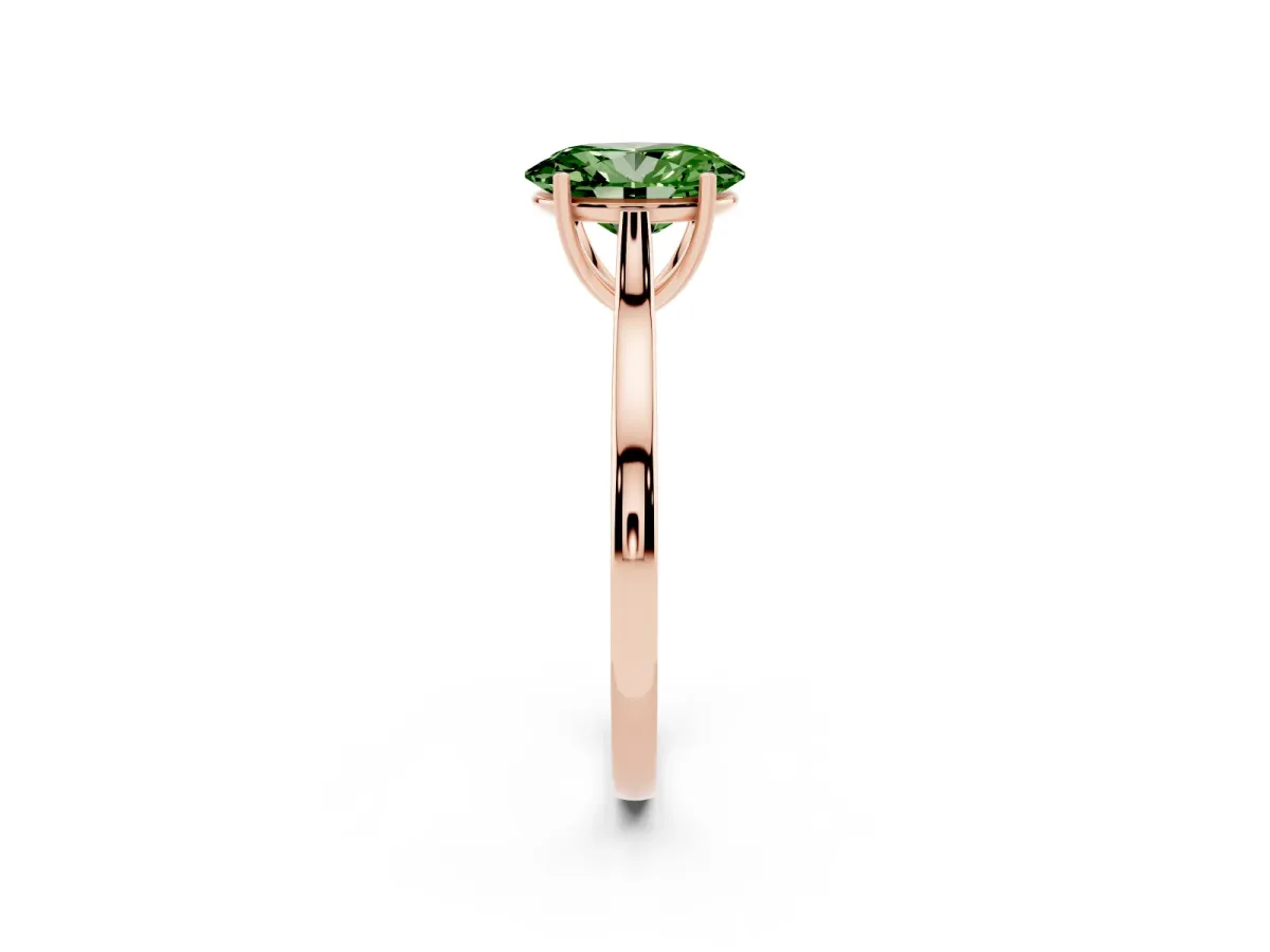 Fancy Green Oval Cut Solitaire Heart Prong Engagement Ring with Tapered Band Rose gold