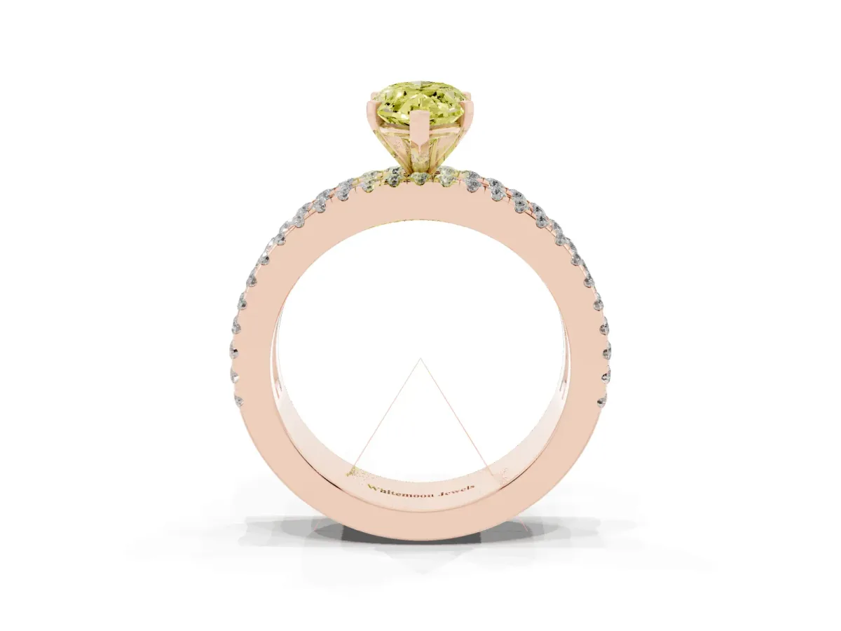 Fancy Yellow Marquise Cut Diamond Solitaire Ring with Pavé and Channel Set Band Rose gold