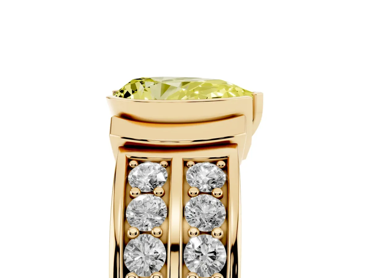 Fancy Yellow Pear Cut Brilliant Diamond Channel Set Wide Band Ring with Bezel Setting Yellow gold