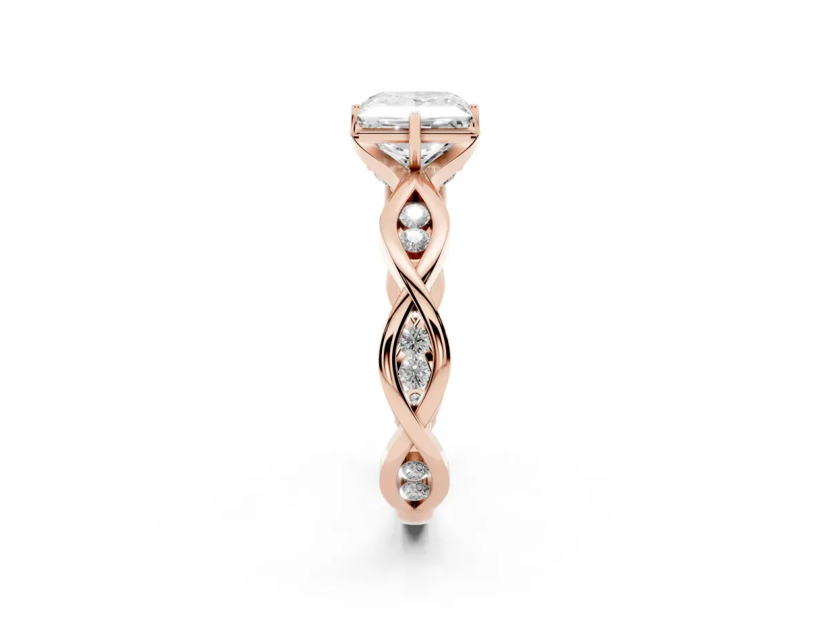 Princess Cut Solitaire Twist Band with Leaf Prong Setting Rose gold