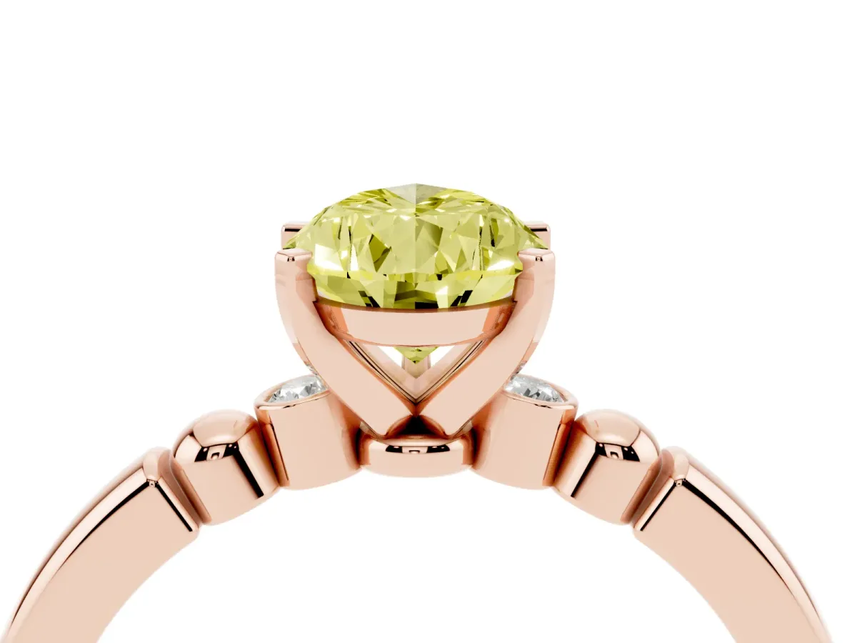 Fancy Yellow Pear Cut Solitaire Beaded Band with Four-Prong Setting Rose gold