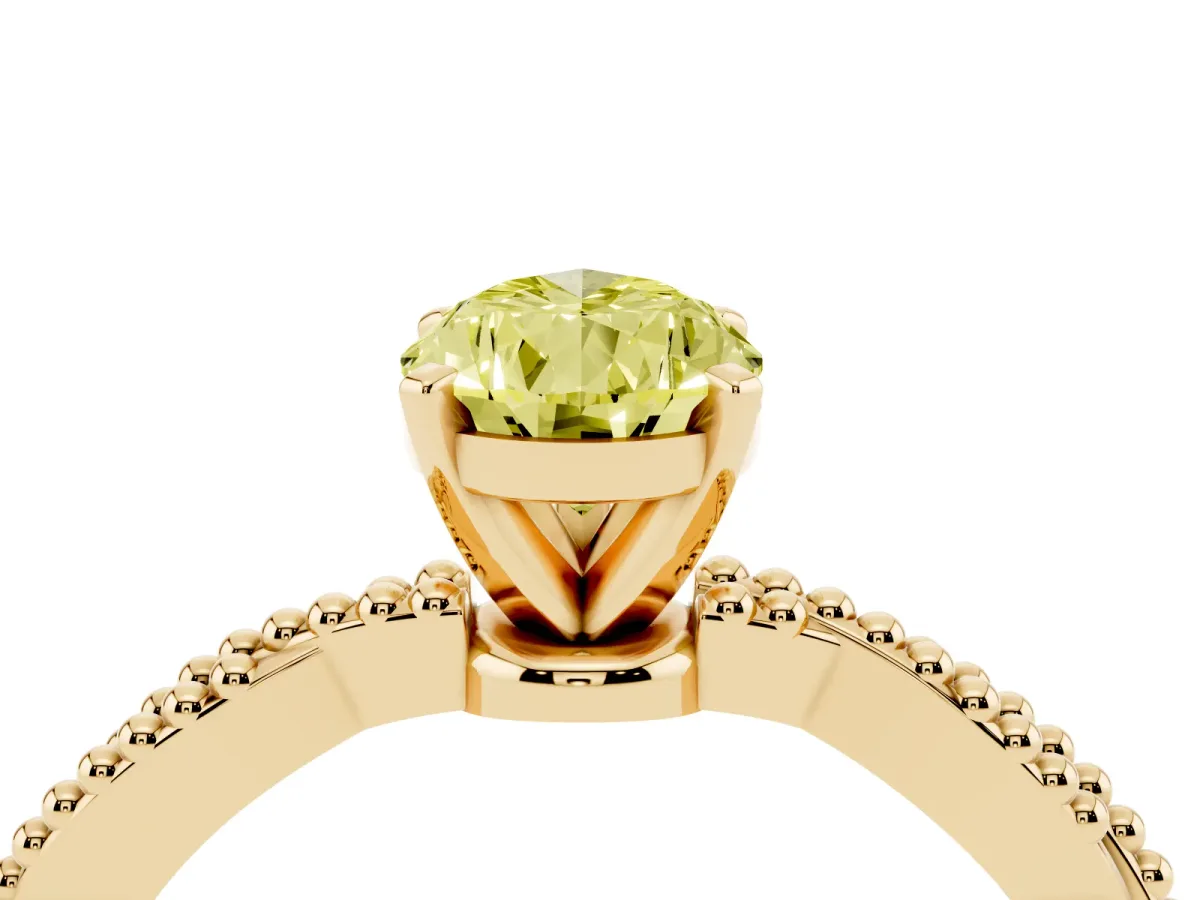 Fancy Yellow Pear Cut Solitaire Twisted Band with Bead Prong Setting Yellow gold