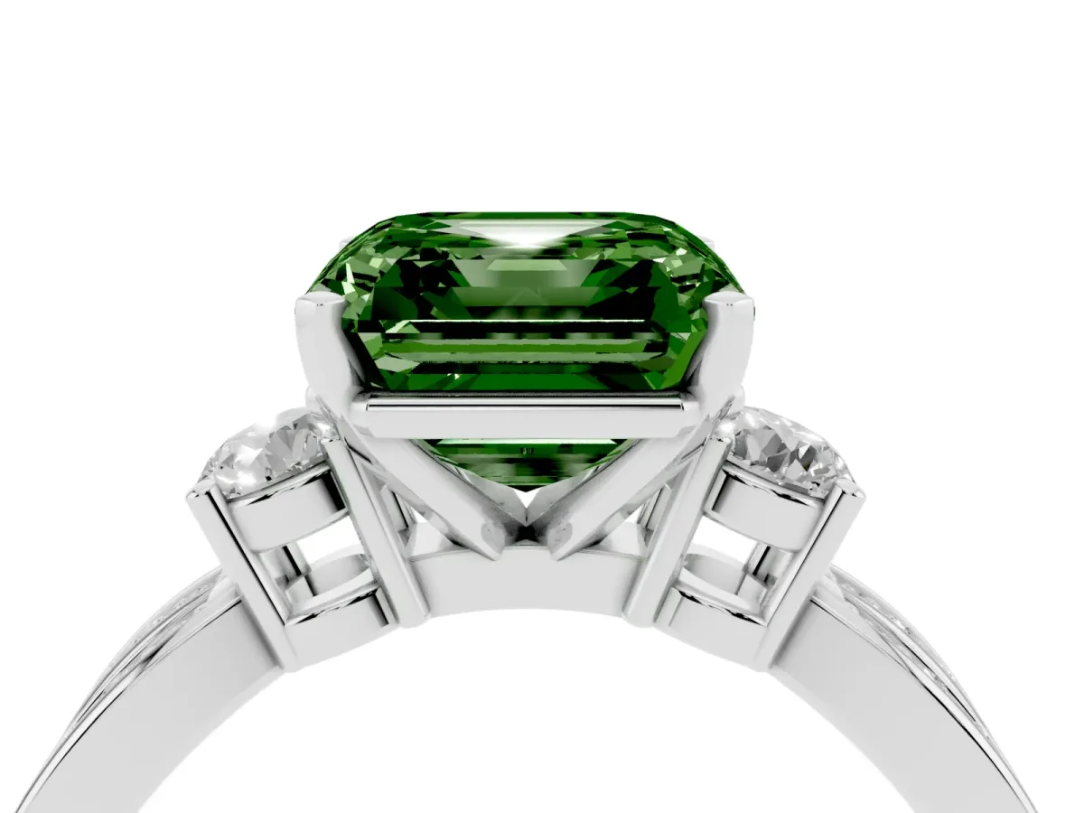 Fancy Green Three-Stone Asscher Cut Cut Diamond Twist Band with Prong Setting Silver