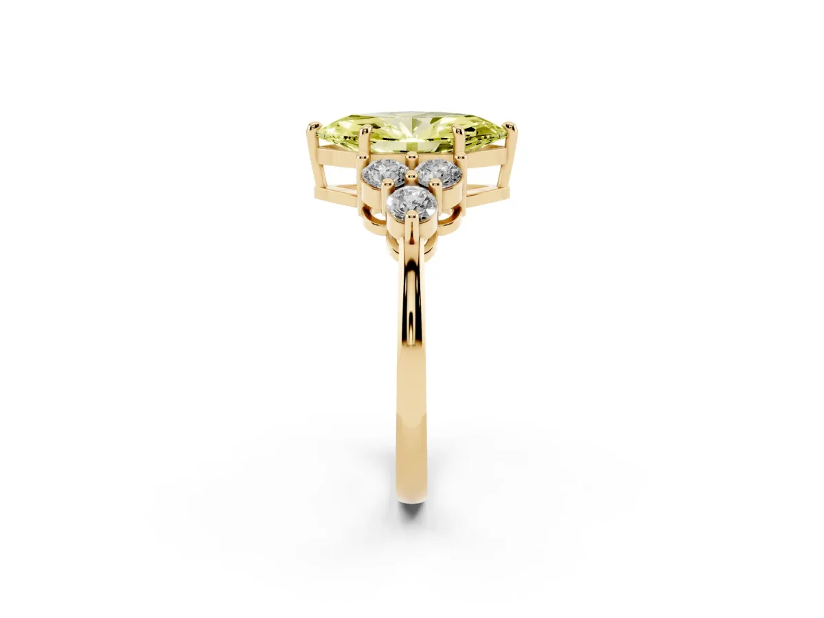 Fancy Yellow Marquise Cut Brilliant Diamond Cluster Accent Solitaire Ring with Prong Setting Yellow gold