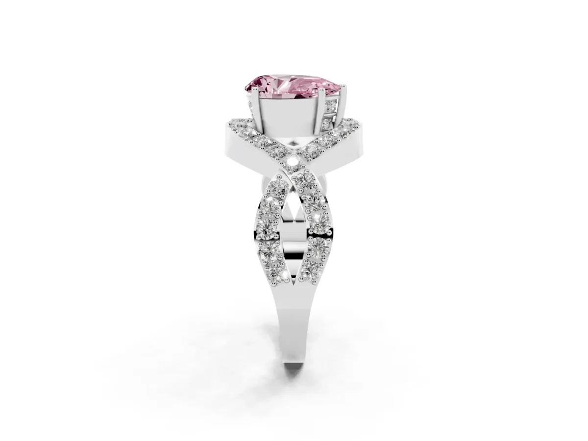 Fancy Pink Pear Cut Solitaire Twist Band Pavé Diamond Engagement Ring Platinum