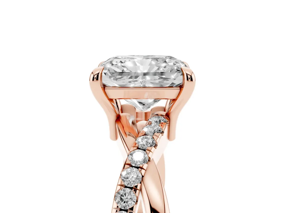 Radiant Cut Cut Diamond Twist Band Solitaire with Prong Setting Rose gold