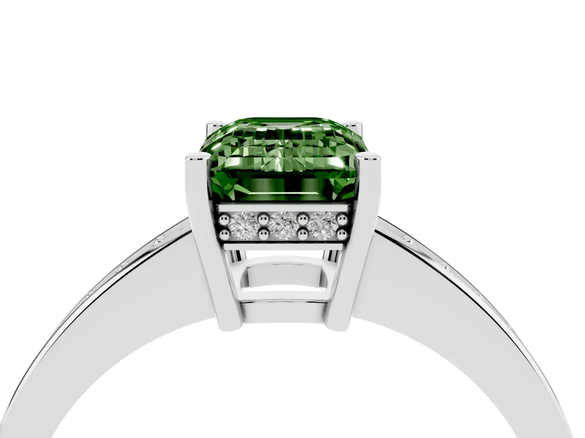Fancy Green Emerald Cut Solitaire Pavé Band Prong Setting Ring Platinum