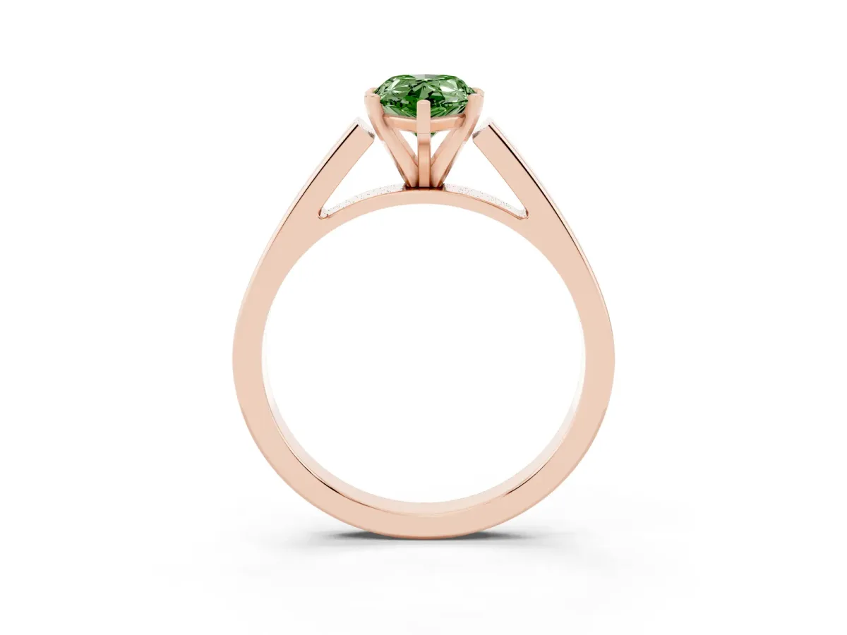 Fancy Green Pear Cut Solitaire Engagement Ring with Four-Prong Setting and Tapered Band Rose gold