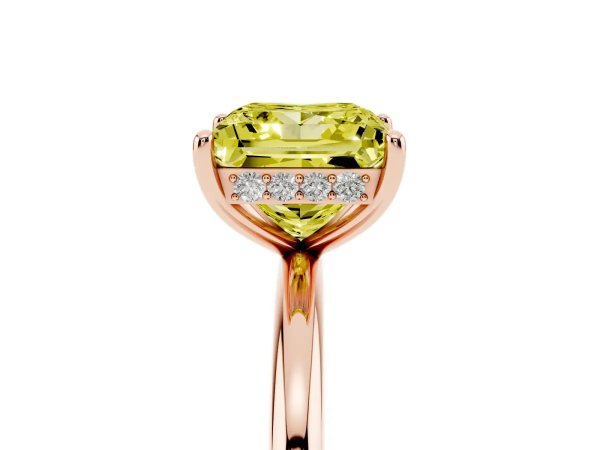 Fancy Yellow Princess Cut Solitaire Diamond Ring with a Classic Band and Four-Prong Setting Rose gold