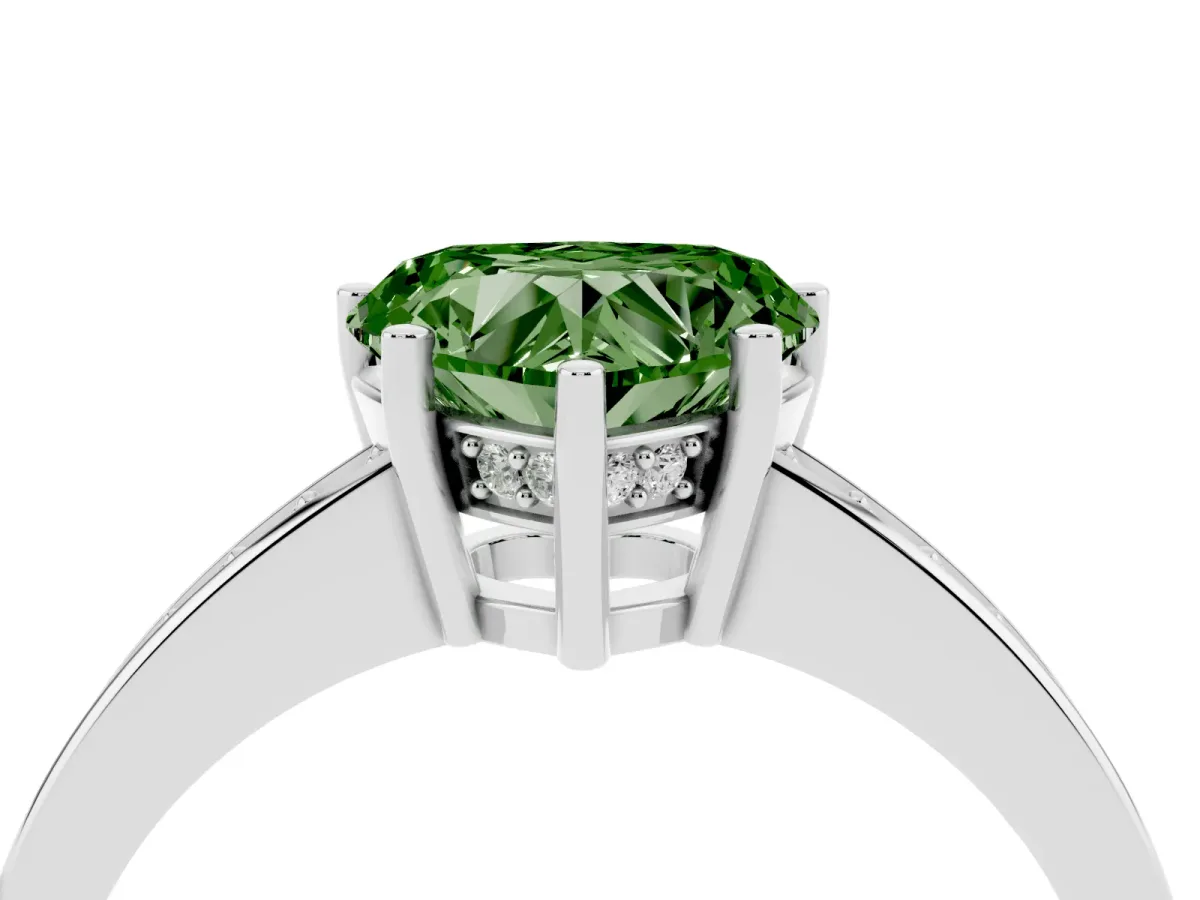 Fancy Green Heart Cut Solitaire Pavé Band Prong Setting Ring Silver