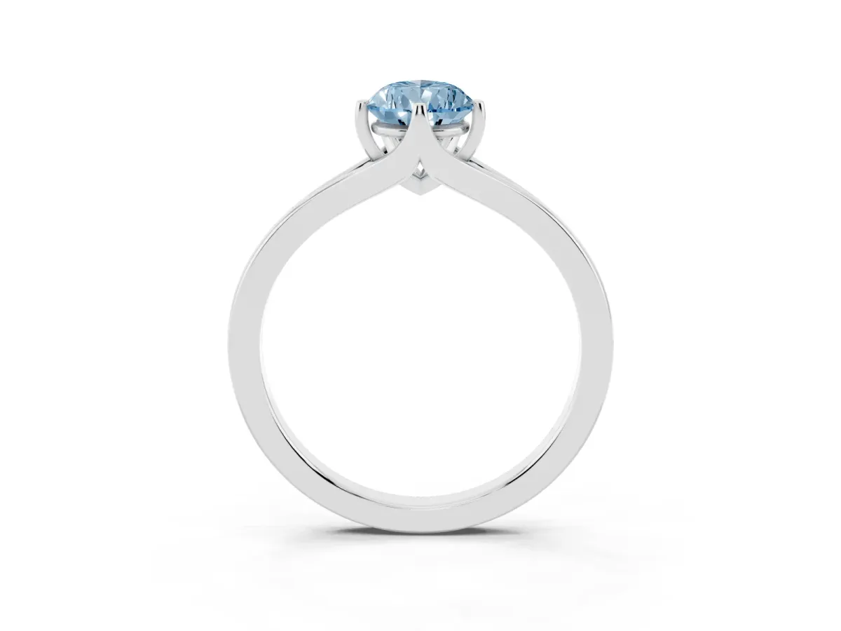 Fancy Blue Pear Cut Solitaire Diamond Ring with Six-Prong Setting and Tapered Band Platinum