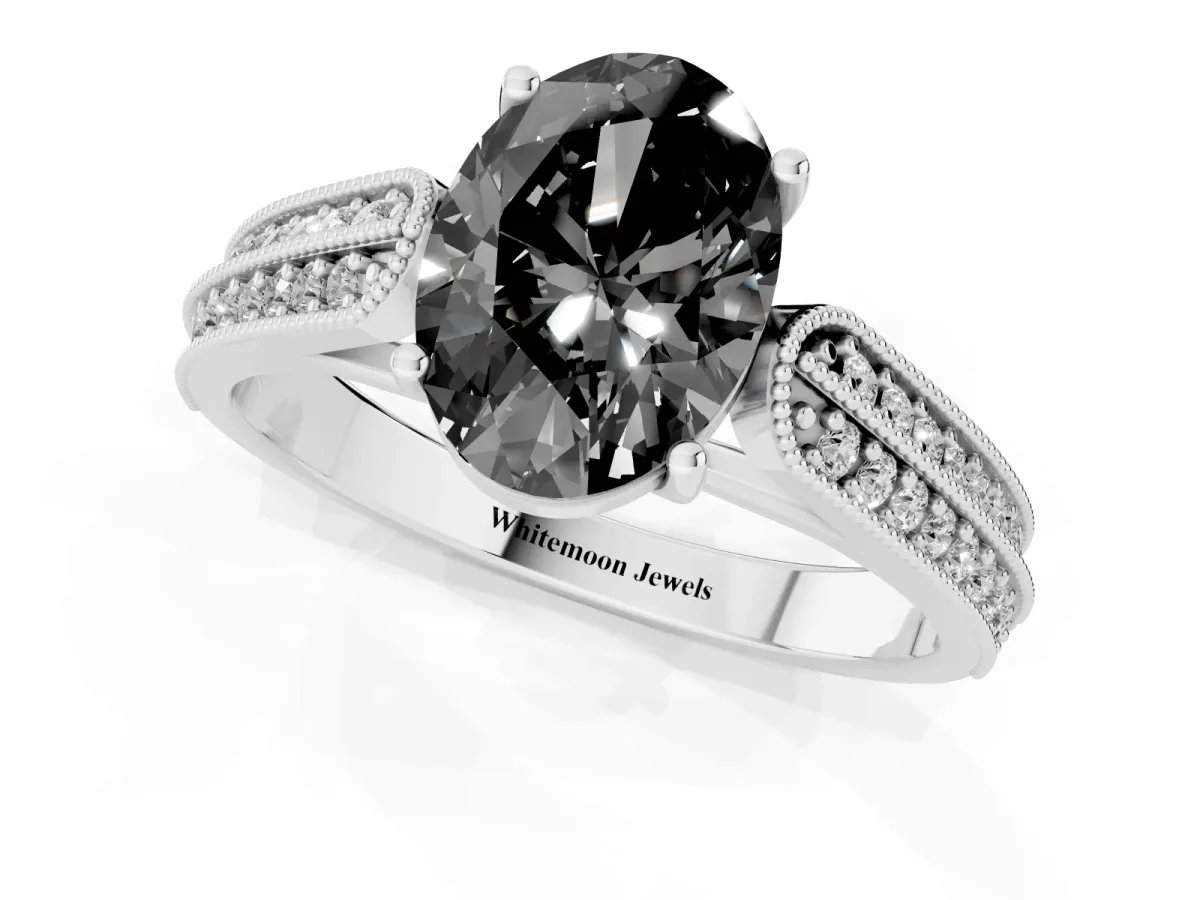Fancy Black Oval Cut Cut Pave Split Shank Engagement Ring with Four-Prong Setting Platinum
