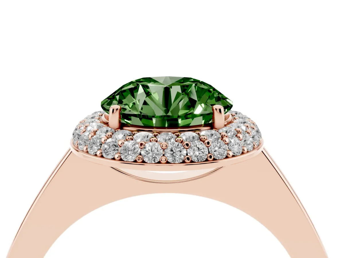Fancy Green Round Cut Halo Diamond Engagement Ring with Solitaire Band and Four-Prong Setting Rose gold