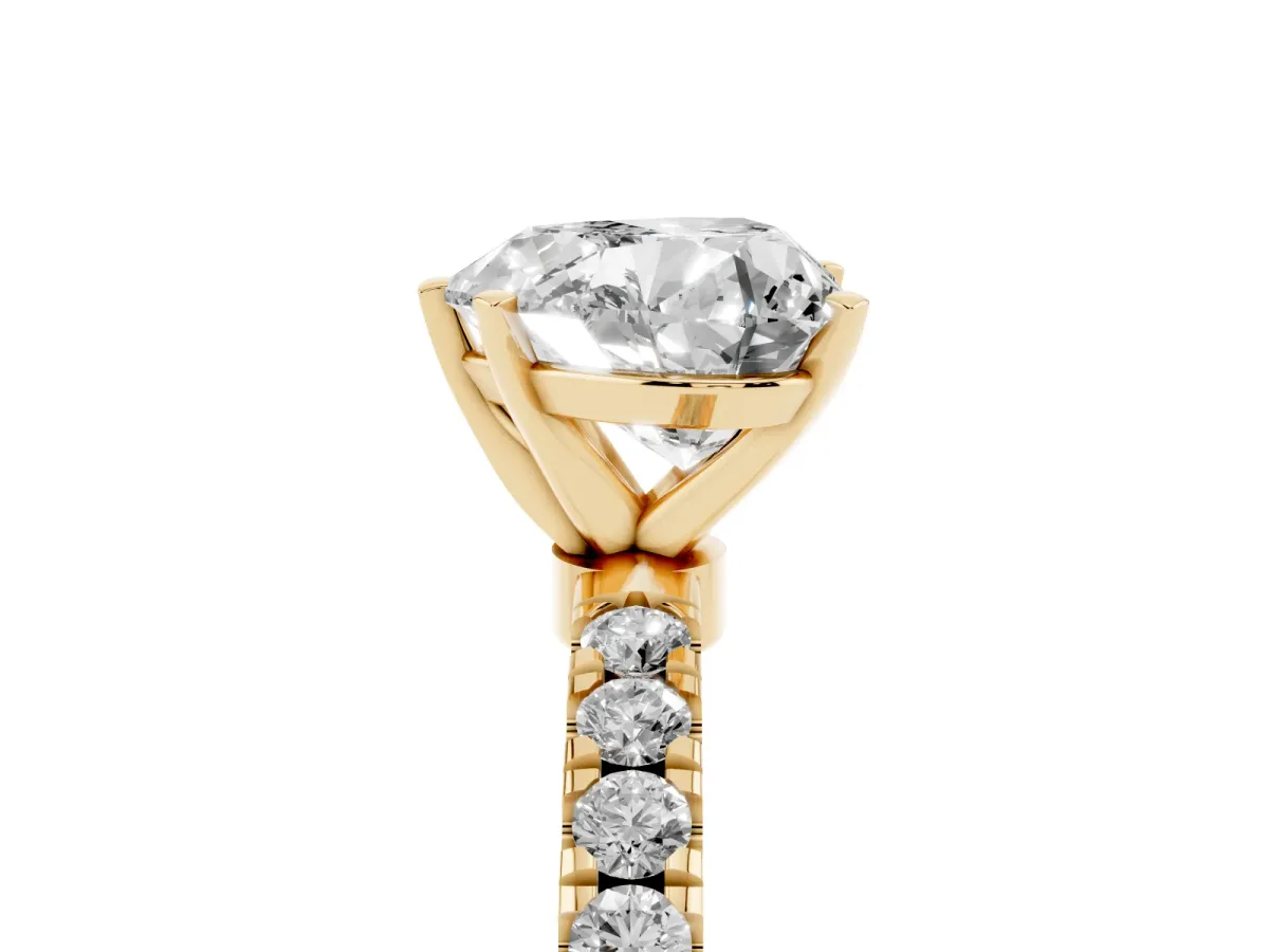 Heart Cut Diamond Solitaire Ring with Pavé Accents and Four-Prong Setting Yellow gold