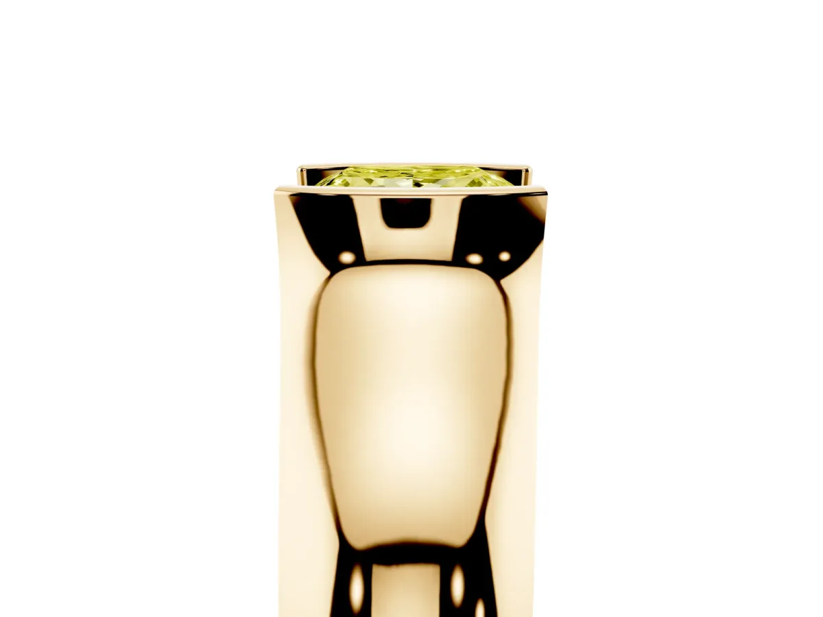 Fancy Yellow Princess Cut Solitaire Bezel Set Diamond Ring with Wide Band Yellow gold