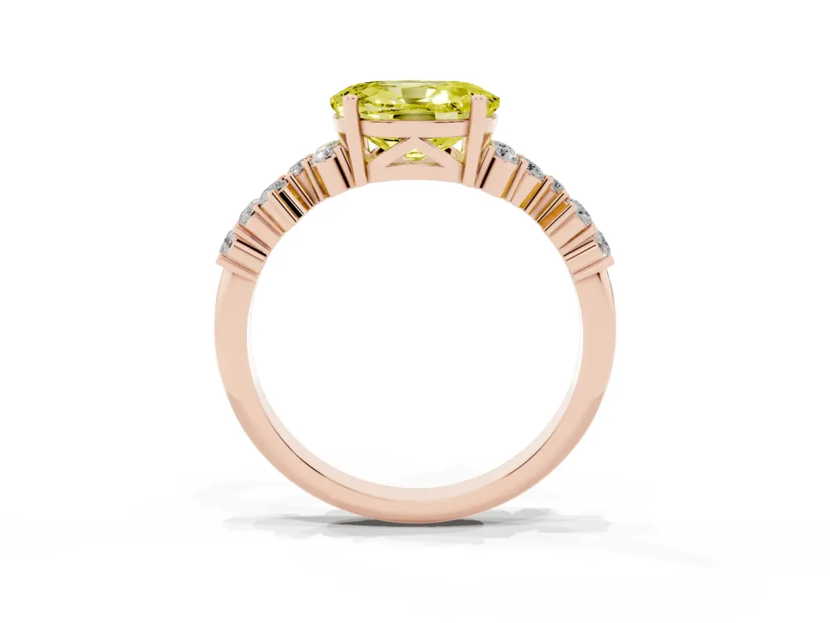 Fancy Yellow Oval Cut Diamond Scattered Round Accent Ring with Prong Setting Rose gold