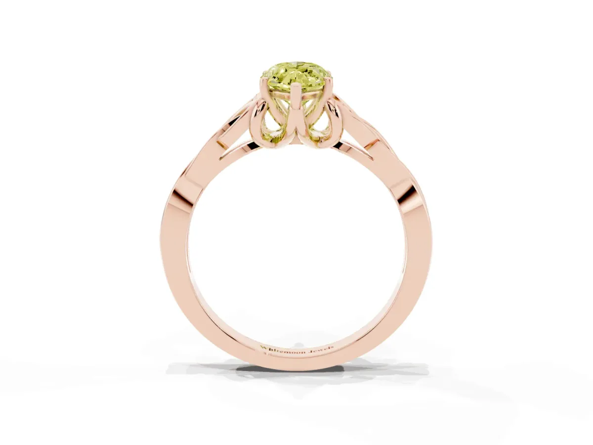 Fancy Yellow Marquise Cut Diamond Solitaire Engagement Ring with Celtic Knot Band and Four-Prong Setting Rose gold