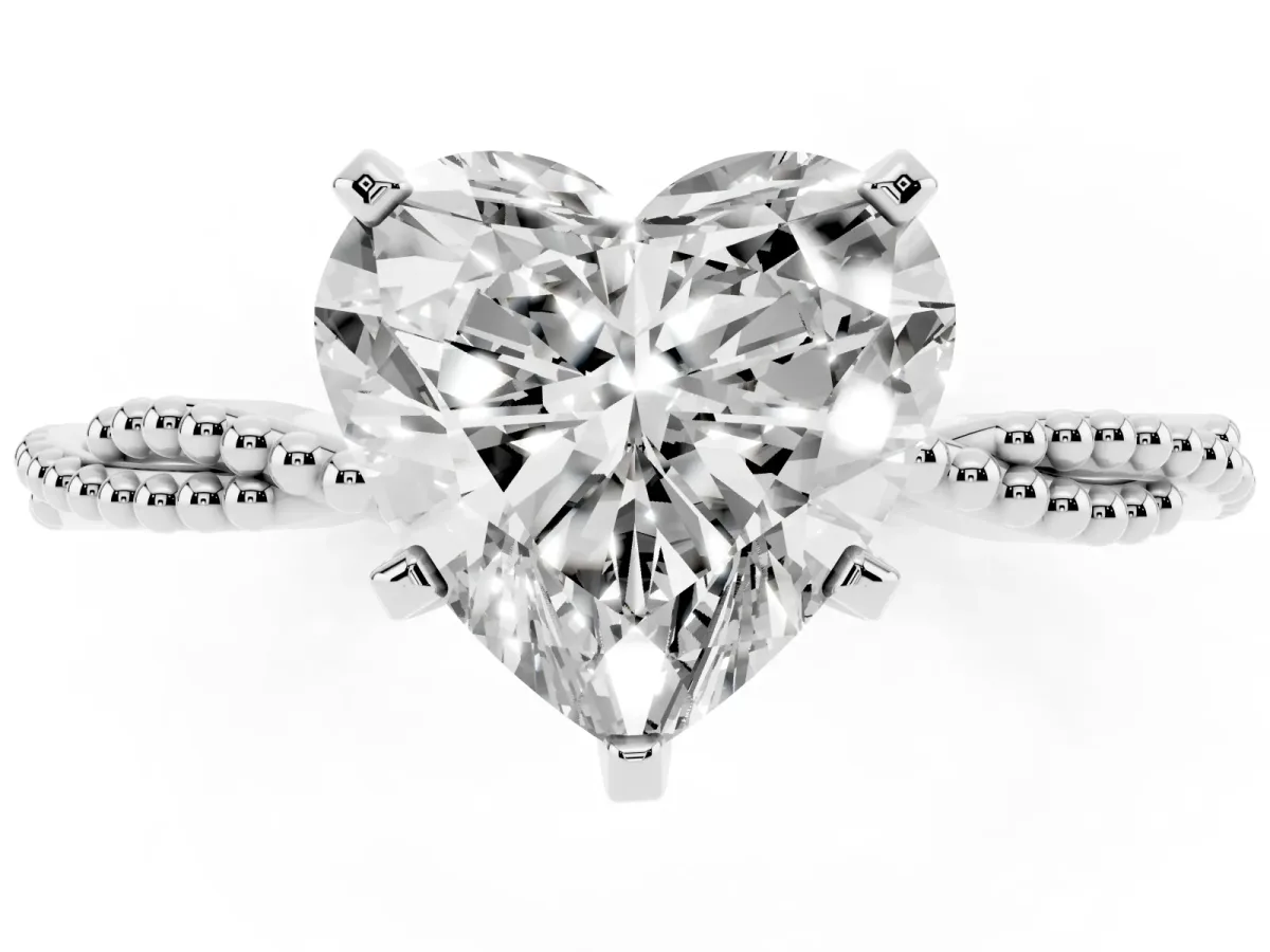 Heart Cut Solitaire Twisted Band with Bead Prong Setting Silver