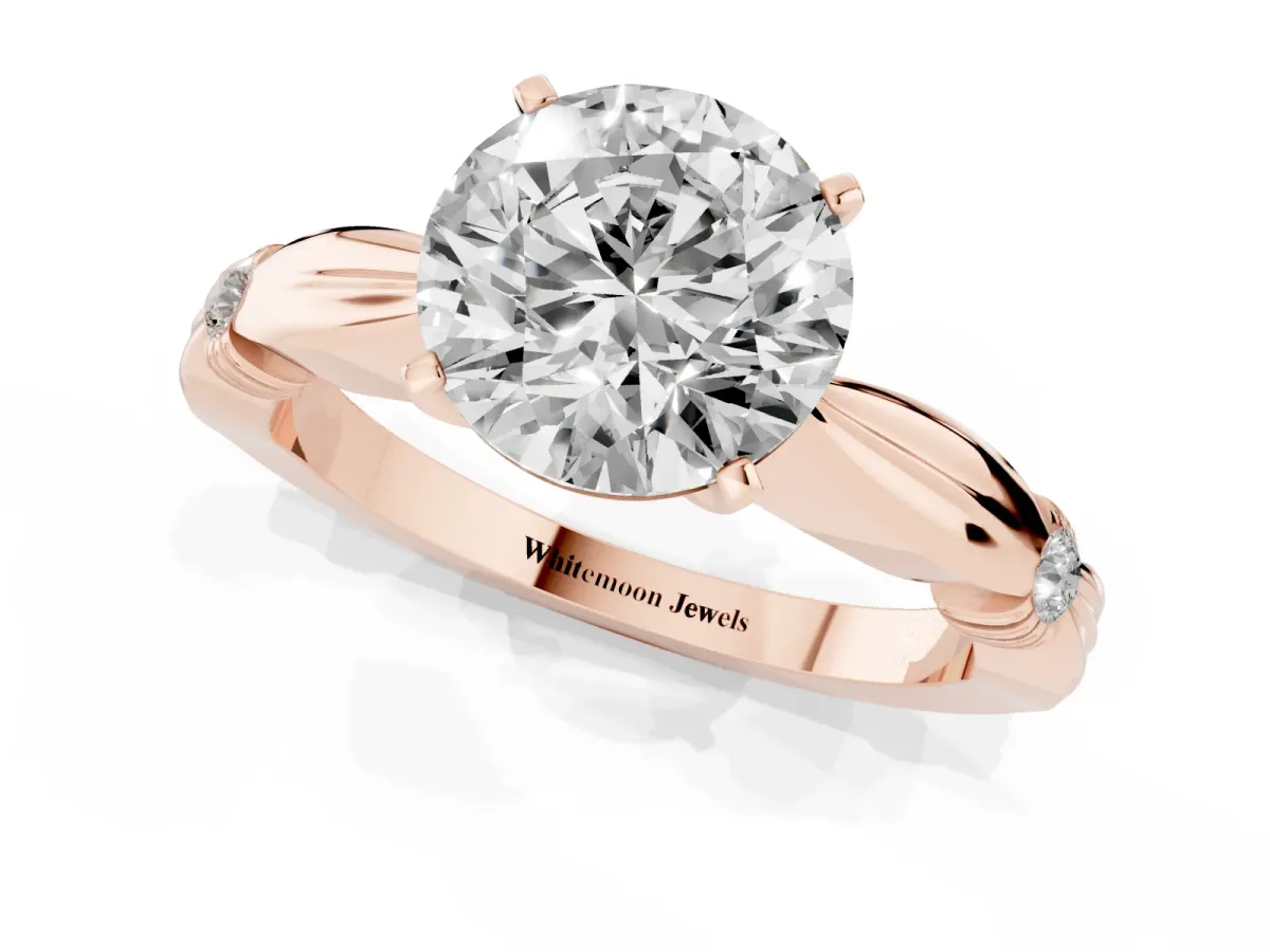 Round Cut Solitaire Diamond Twisted Band with Four-Prong Setting Rose gold