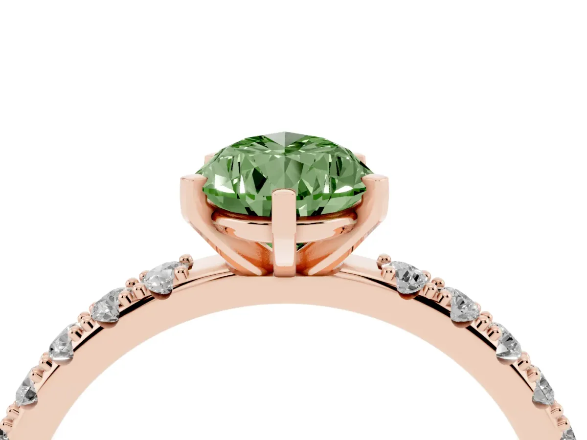 Fancy Green Pear Cut Diamond Solitaire Pavé Band with Four-Prong Setting Rose gold