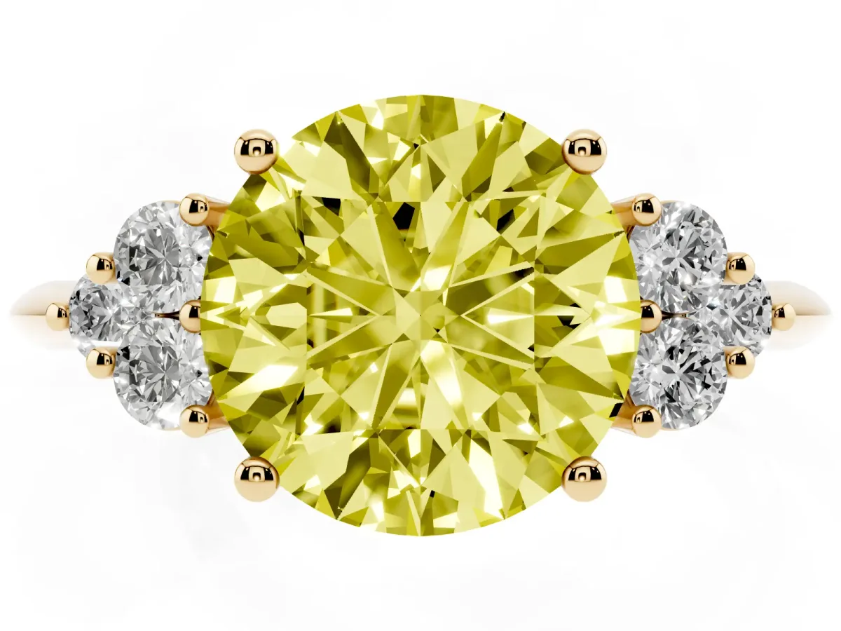 Fancy Yellow Round Cut Cut Diamond Cluster Ring with Solitaire Band and Four-Prong Setting Yellow gold