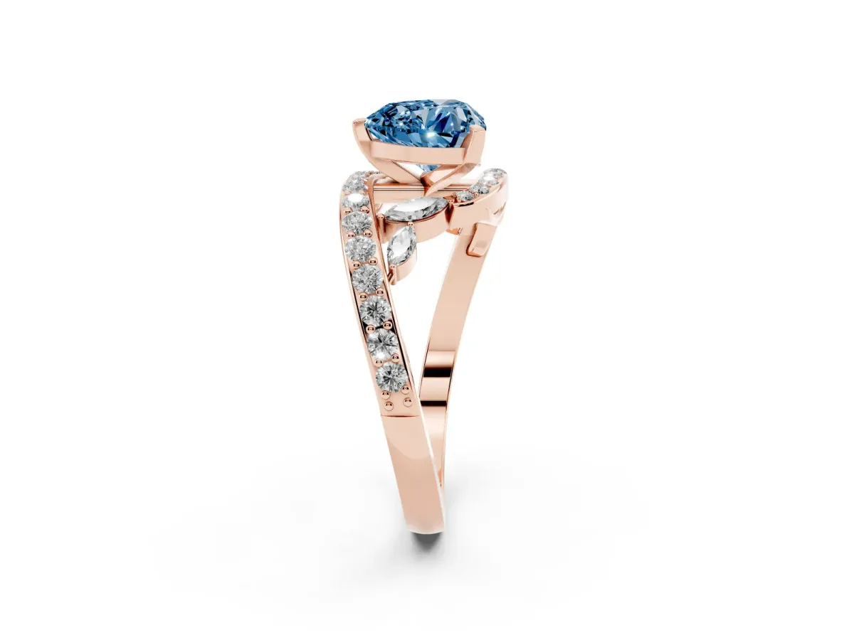 Fancy Blue Heart Cut Solitaire with Pavé Twist Band and Four-Prong Setting Rose gold