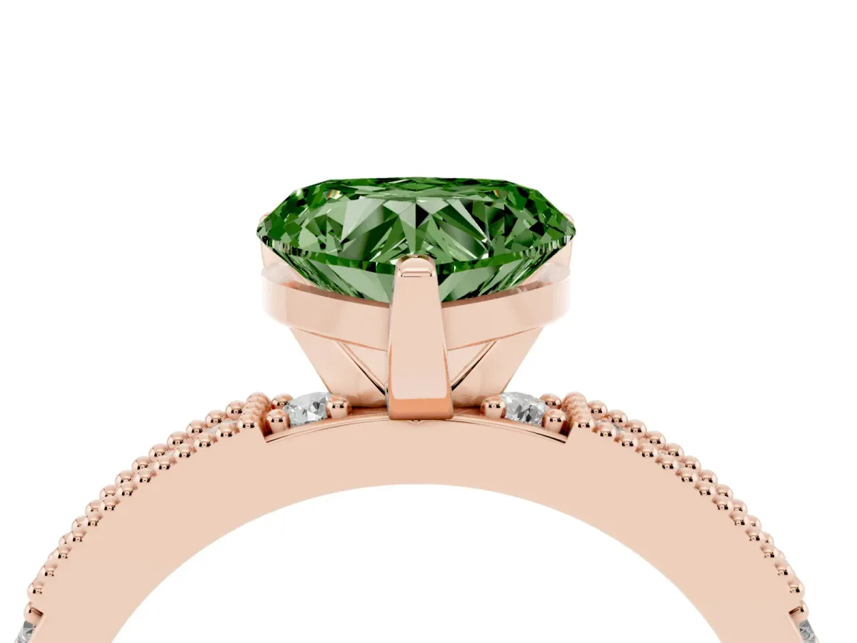 Fancy Green Heart Cut Solitaire with Pavé Band and Four-Prong Setting Rose gold
