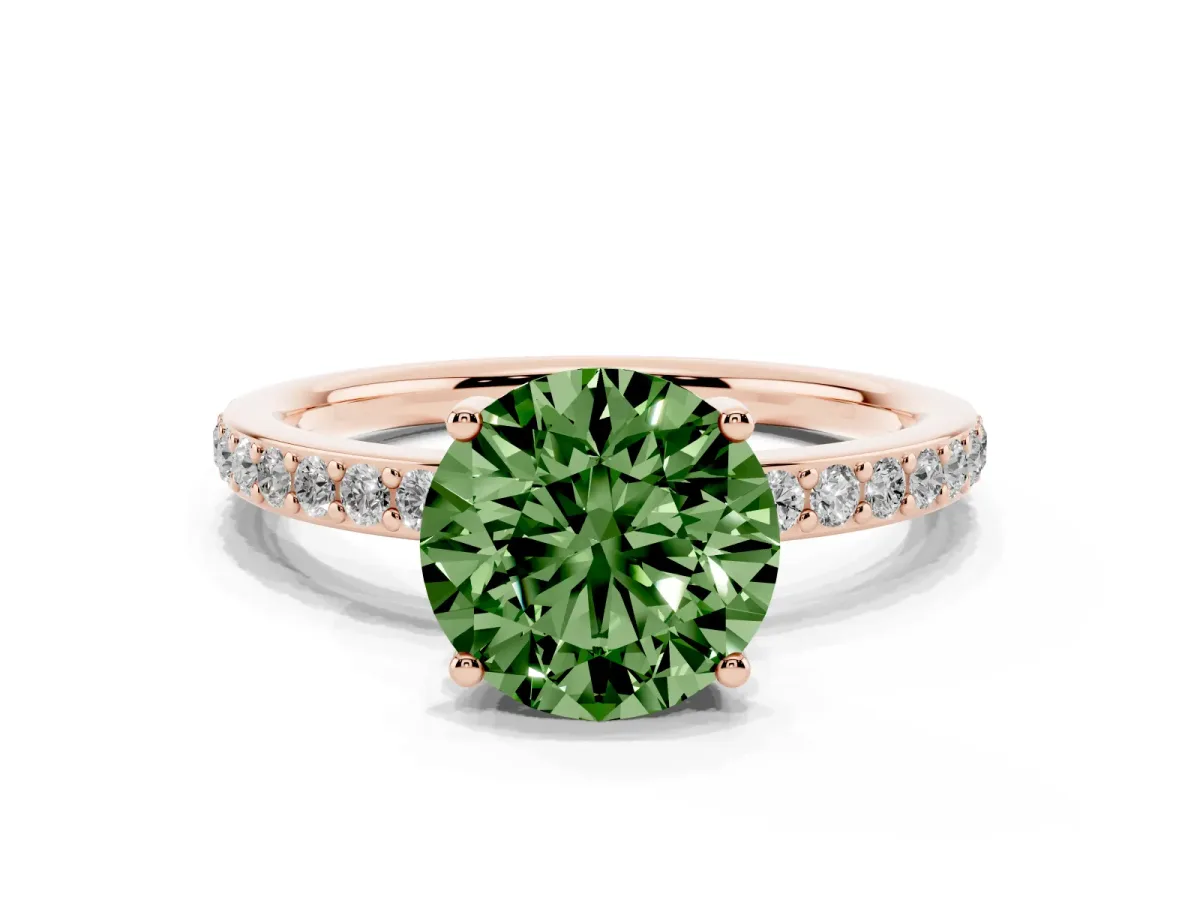 Fancy Green Round Cut Cut Diamond Pavé Band Ring with Four-Prong Setting Rose gold