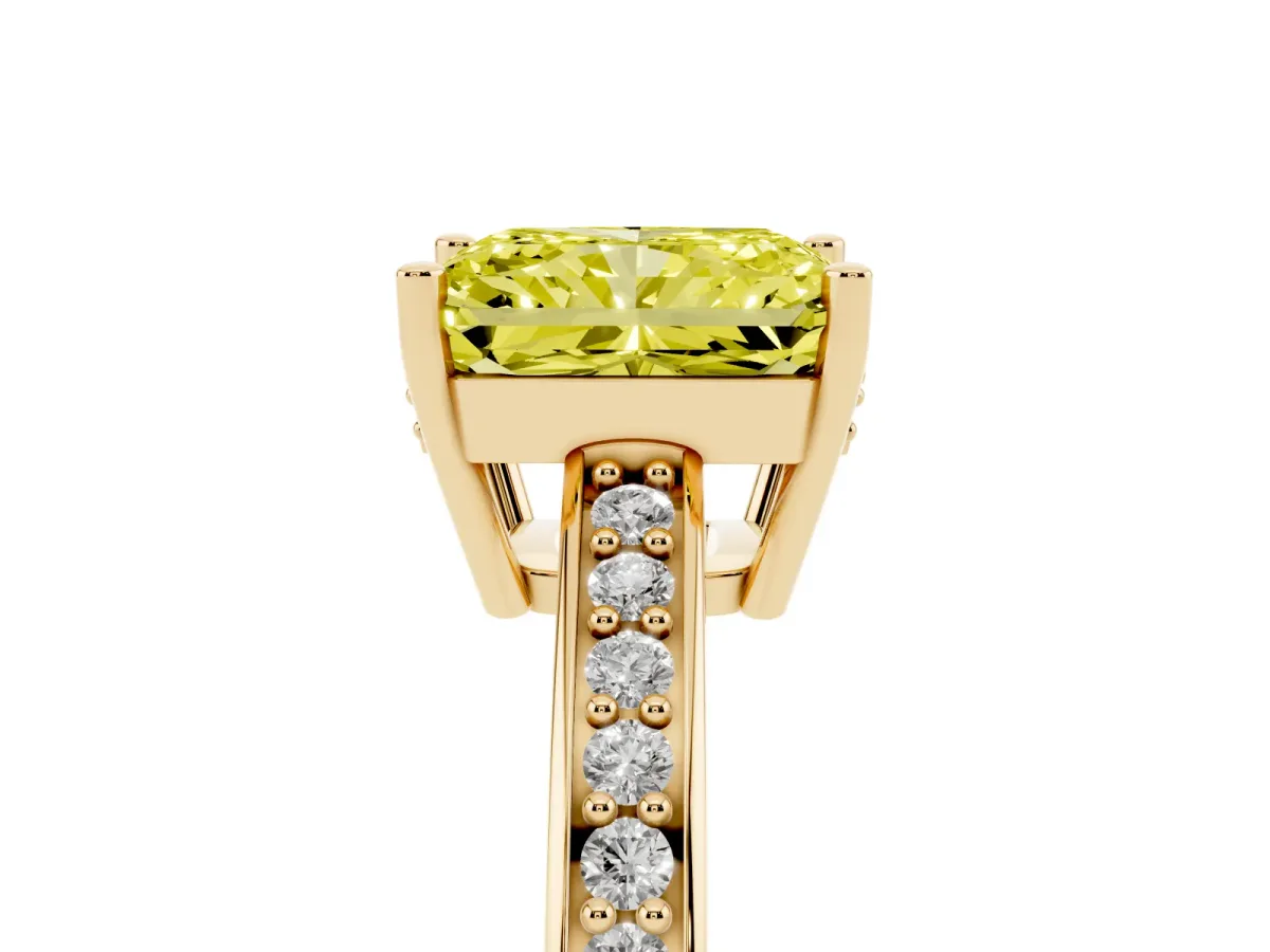 Fancy Yellow Radiant Cut Solitaire Pavé Band Prong Setting Ring Yellow gold