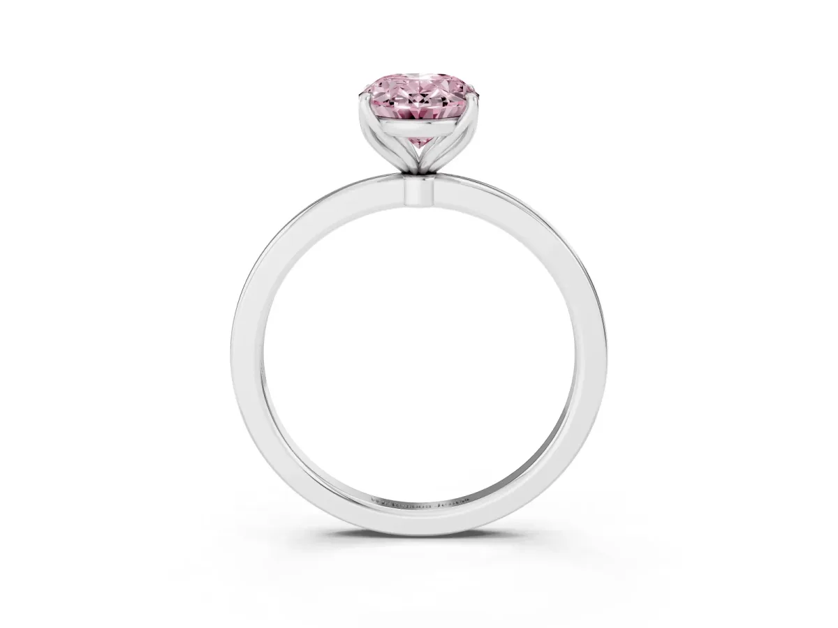 Fancy Pink Oval Cut Diamond Solitaire Ring with Thin Band and Prong Setting Silver
