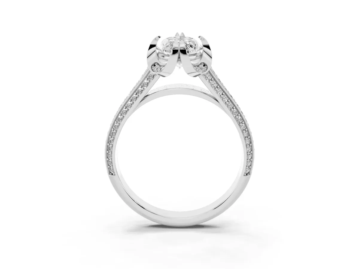 Marquise Cut Solitaire Pave Split Shank Ring with Four-Prong Setting White gold