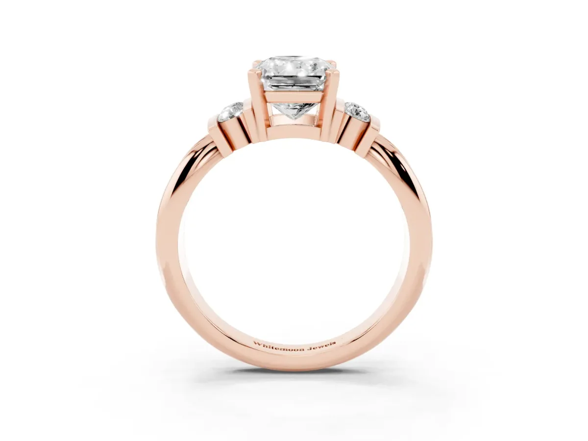 Radiant Cut Cut Three-Stone Channel Set Ring with Bar Prongs Rose gold