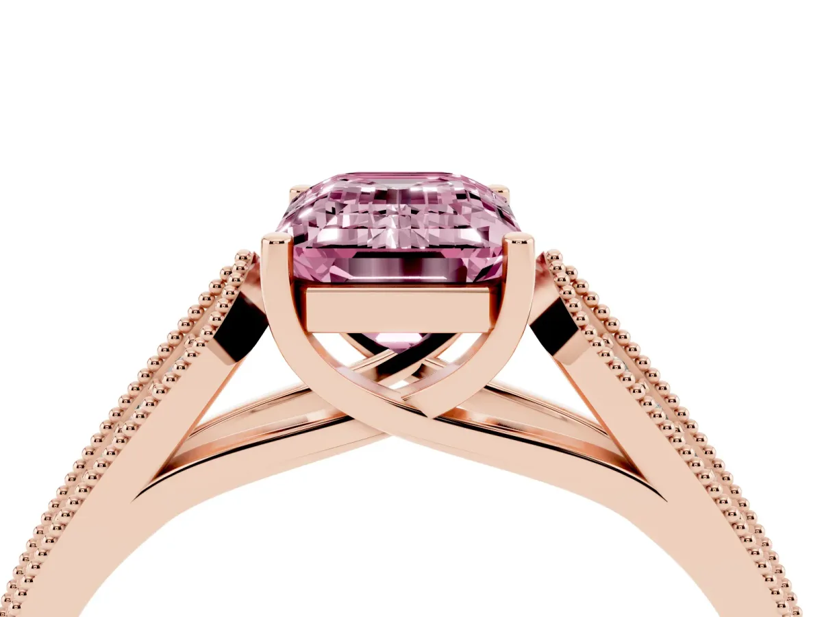 Fancy Pink Emerald Cut Cut Pave Split Shank Engagement Ring with Four-Prong Setting Rose gold