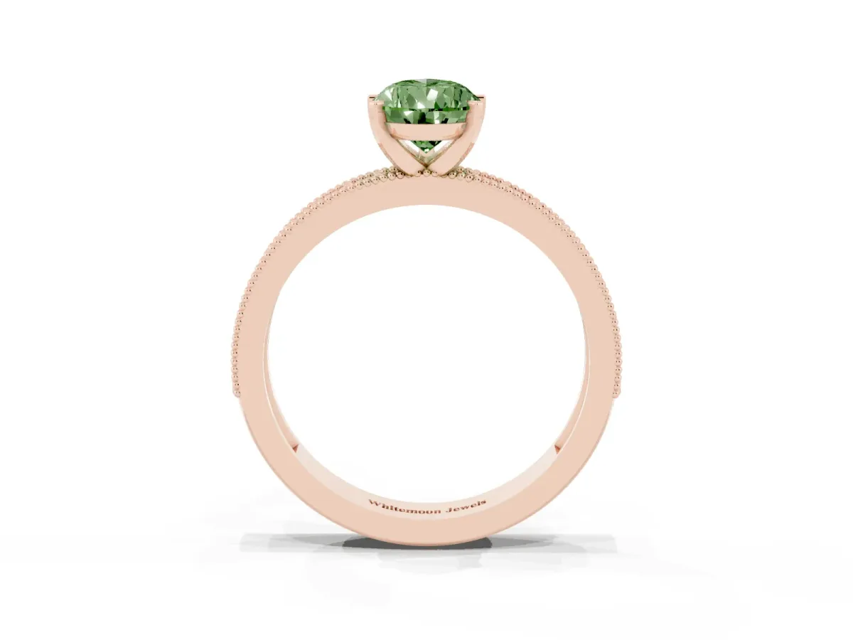Fancy Green Pear Cut Diamond Milgrain Pavé Engagement Ring with Four-Prong Setting Rose gold