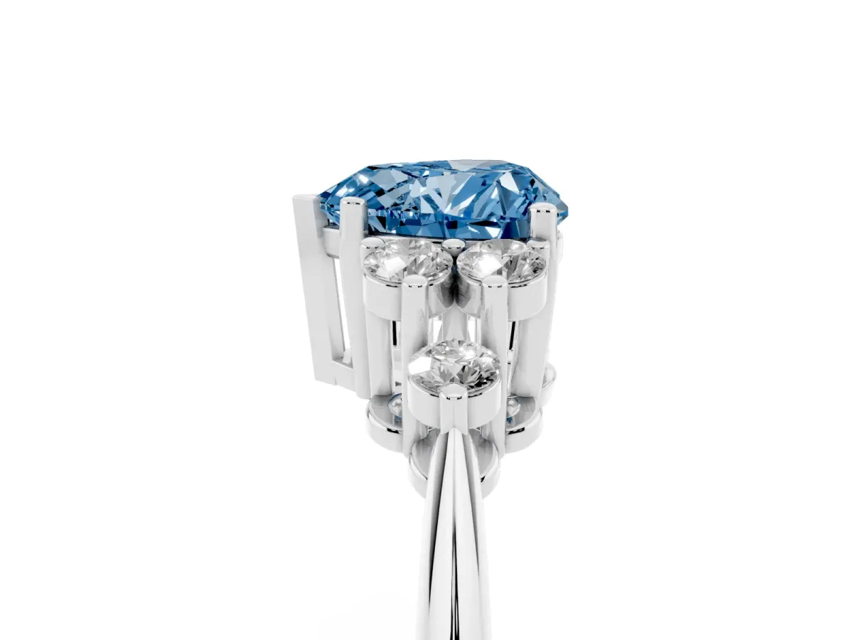 Fancy Blue Heart Cut Cut Diamond Cluster Ring with Solitaire Band and Four-Prong Setting Silver