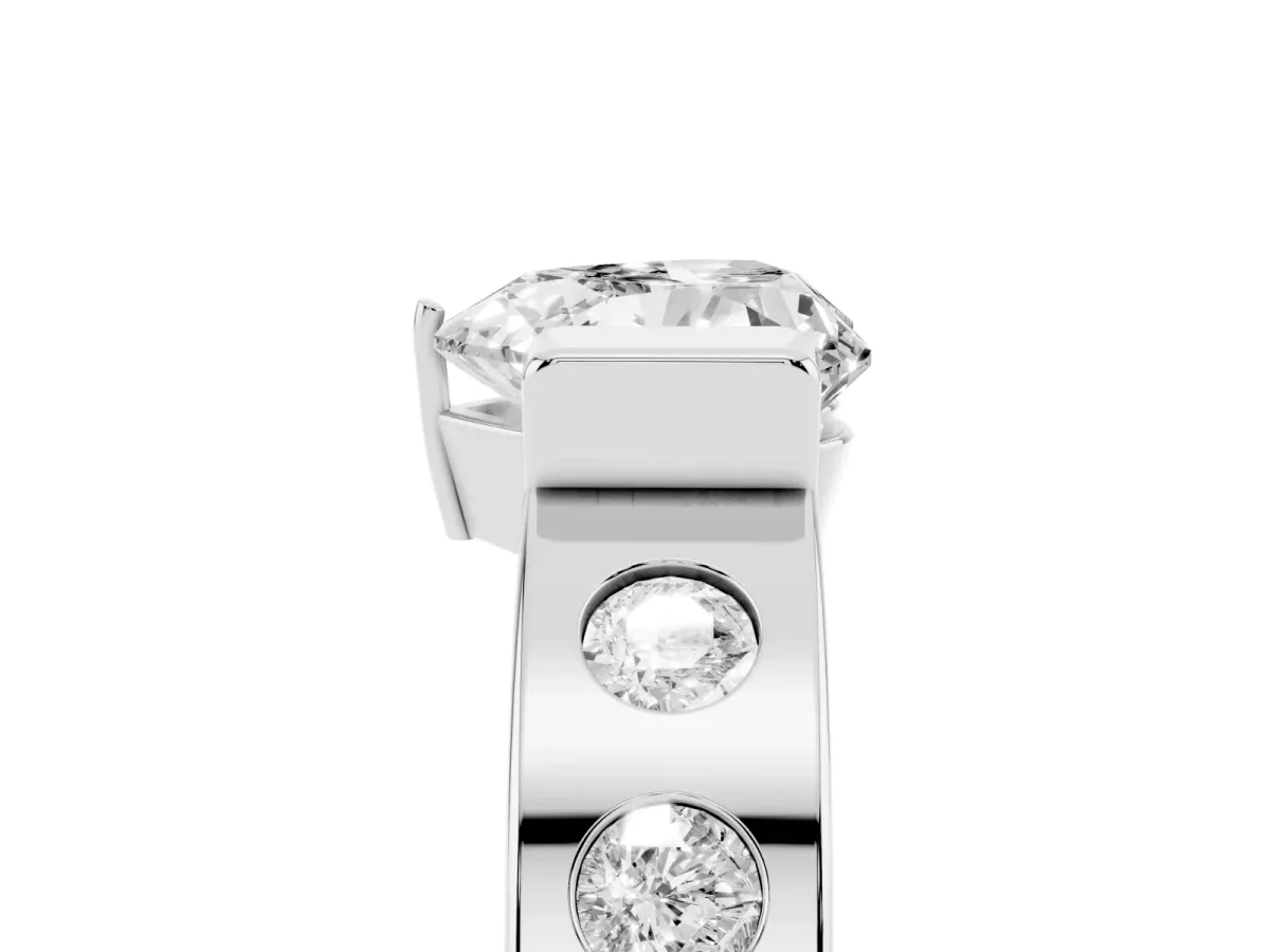 Heart Cut Brilliant Channel-Set Diamond Ring with Bezel Prong Setting Silver