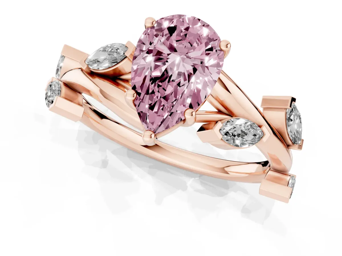 Fancy Pink Pear Cut Solitaire Twisted Band Marquise Accent Prong Setting Ring Rose gold