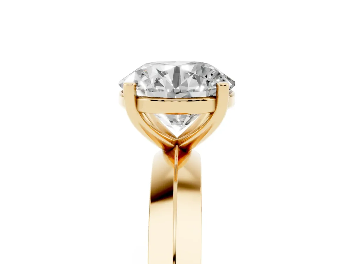 Round Cut Cut Solitaire Engagement Ring with Flat Band and Four-Prong Setting Yellow gold