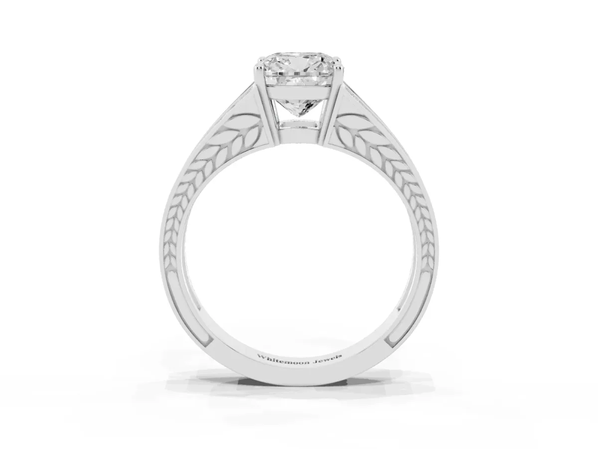 Cushion Cut Diamond Split Shank Ring with Pavé Band and Four-Prong Setting Silver