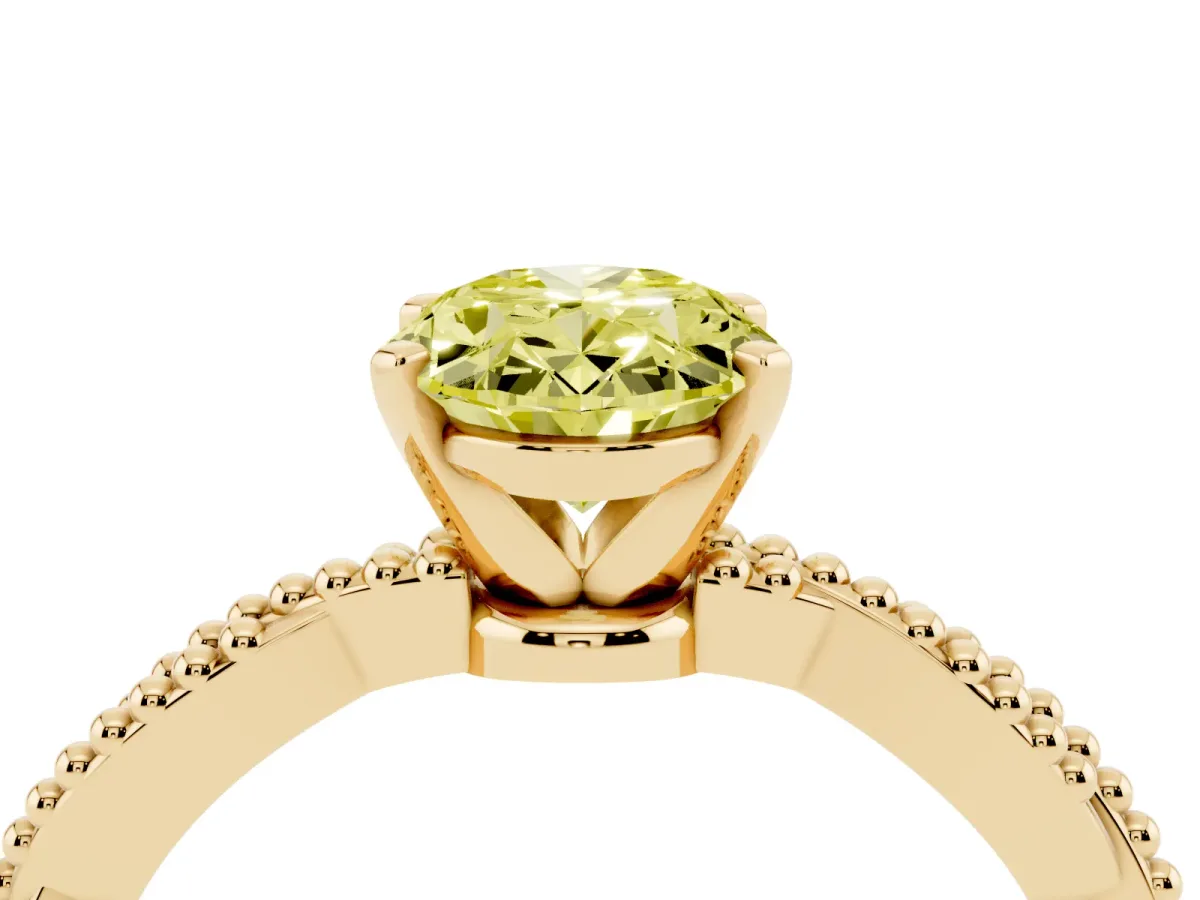 Fancy Yellow Oval Cut Solitaire Twisted Band with Bead Prong Setting Yellow gold