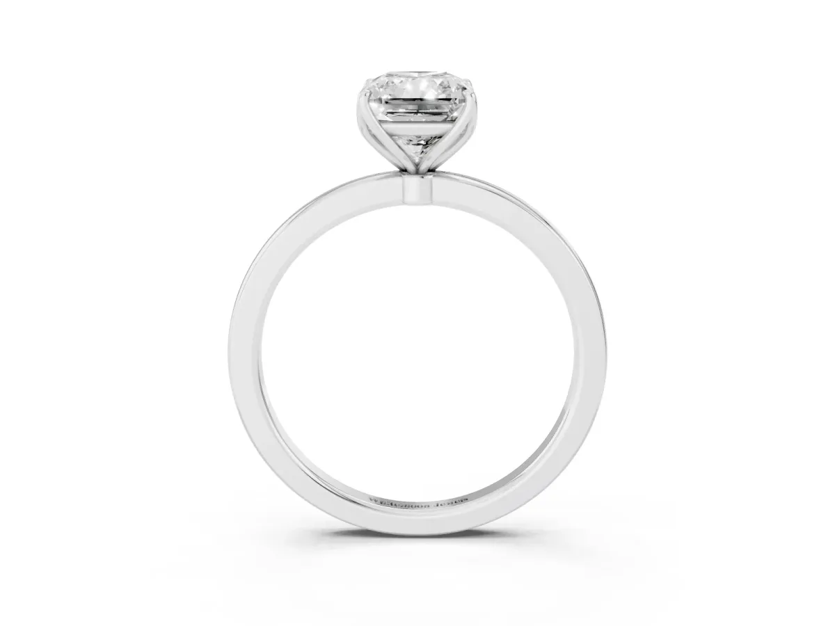 Radiant Cut Diamond Solitaire Ring with Thin Band and Prong Setting Silver
