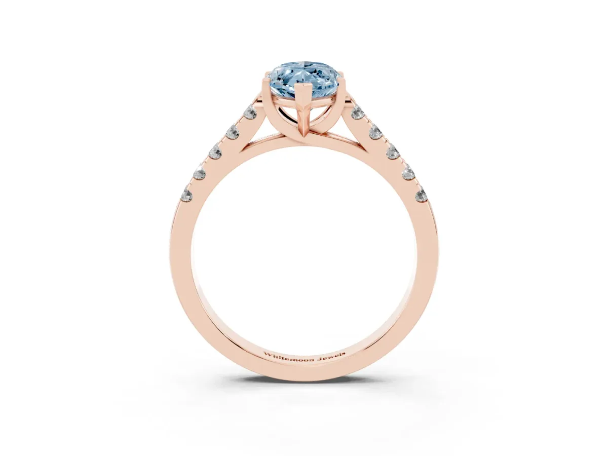 Fancy Blue Marquise Cut Diamond Pavé Band Solitaire Ring with Prong Setting Rose gold