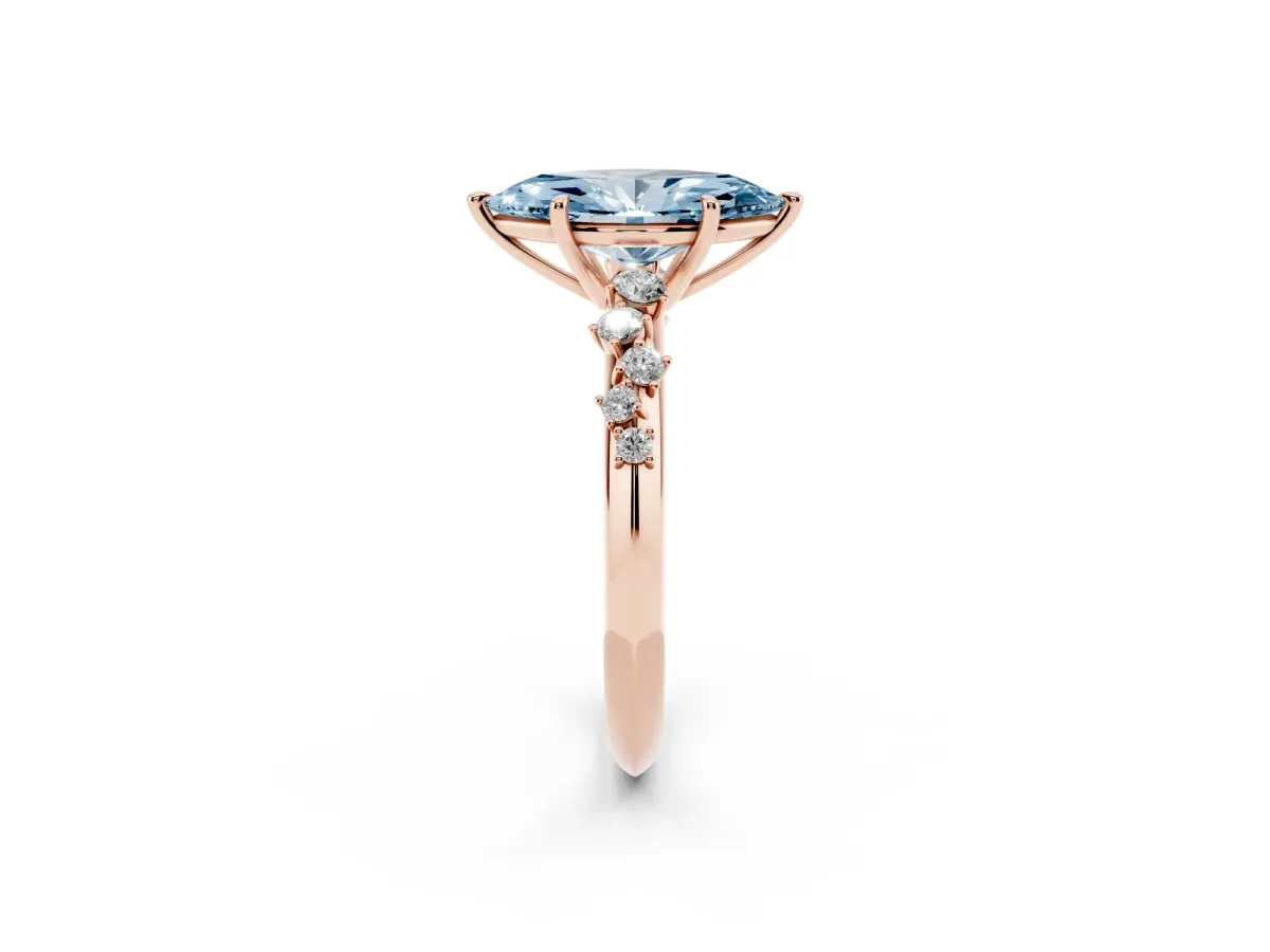 Fancy Blue Marquise Cut Diamond Cluster Side Stone Solitaire Ring with Prong Setting Rose gold