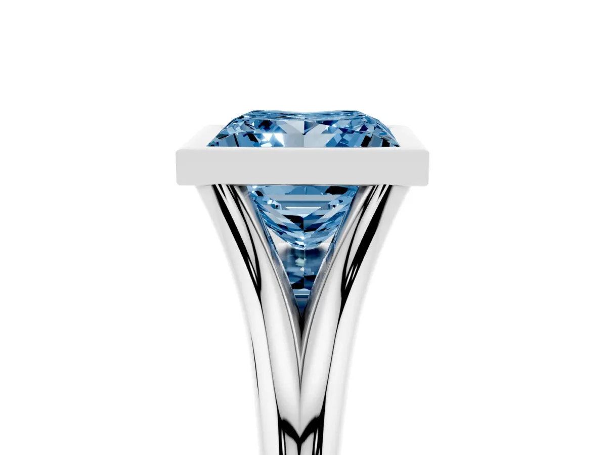 Fancy Blue Bezel Set Princess Cut Cut Solitaire Ring with Tapered Band Silver
