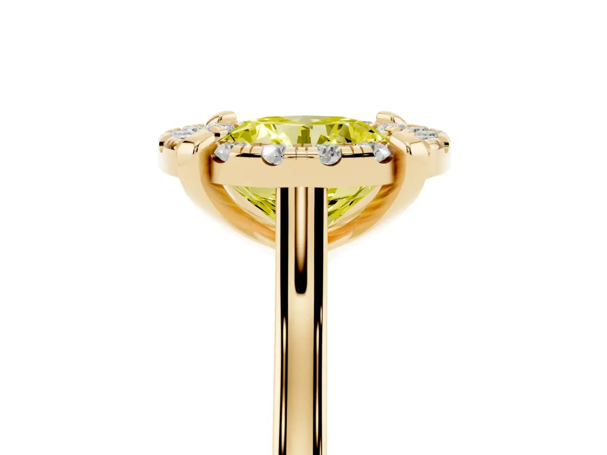 Fancy Yellow Round Cut Diamond Cluster Halo Solitaire with Four-Prong Setting Yellow gold