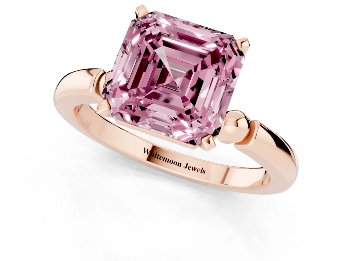 Fancy Pink Asscher Cut Solitaire Beaded Band with Four-Prong Setting Rose gold