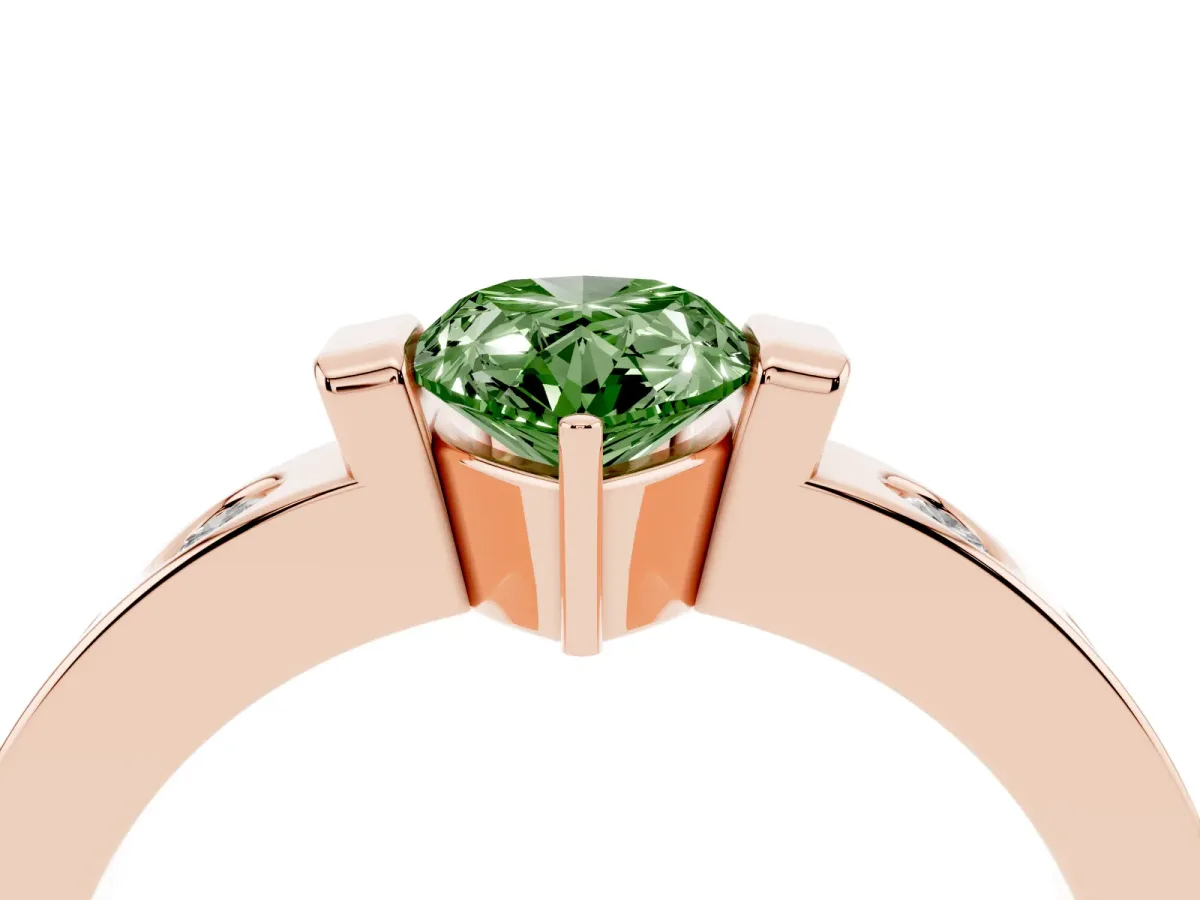 Fancy Green Pear Cut Brilliant Channel-Set Diamond Ring with Bezel Prong Setting Rose gold