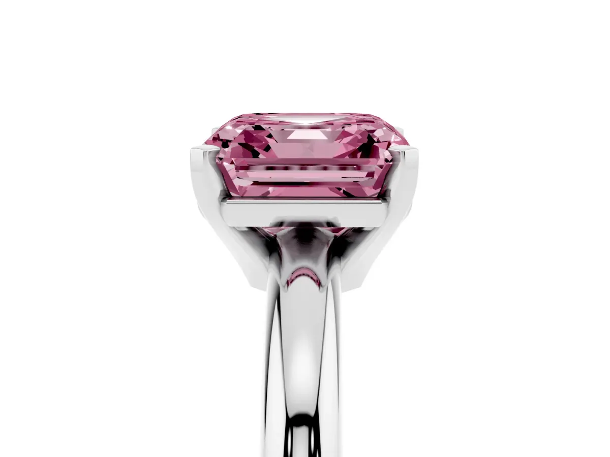 Fancy Pink Asscher Cut Diamond Solitaire Engagement Ring with Round Band and Four-Prong Setting Platinum