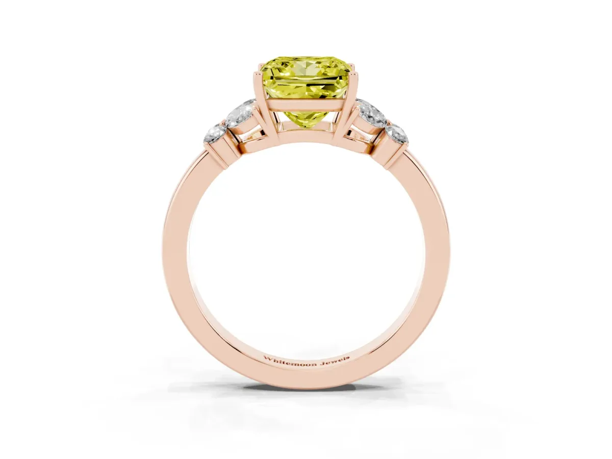 Fancy Yellow Princess Cut Cut Solitaire Floral Diamond Ring with Four-Prong Setting Rose gold