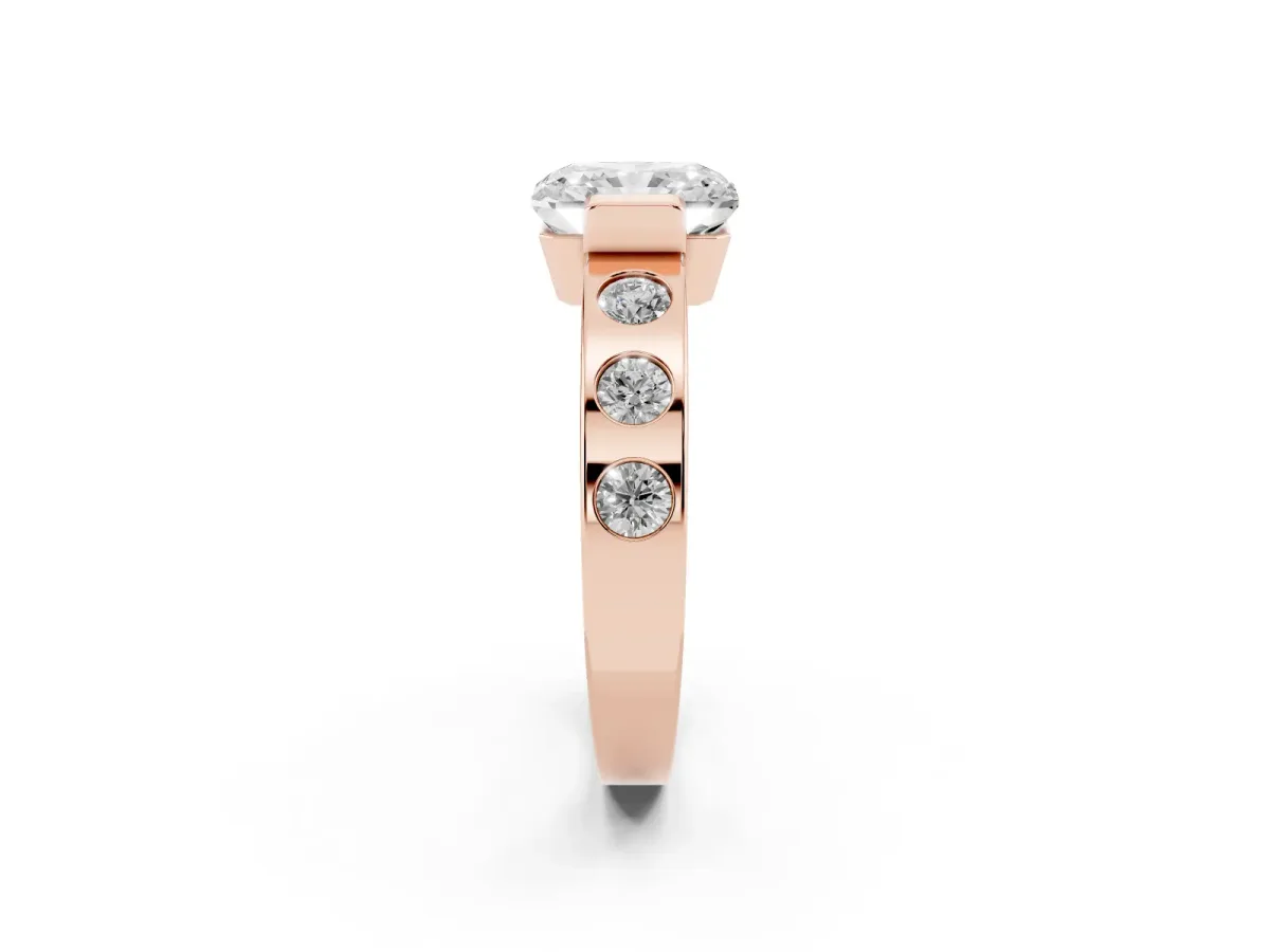 Radiant Cut Brilliant Channel-Set Diamond Ring with Bezel Prong Setting Rose gold